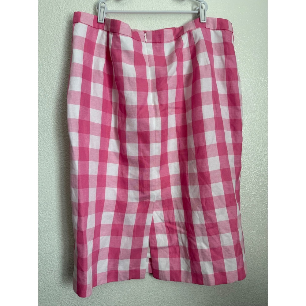 Talbots Pink White Gingham Check Pencil Skirt Size 16 Lined Back Vent Midi - Picture 8 of 10
